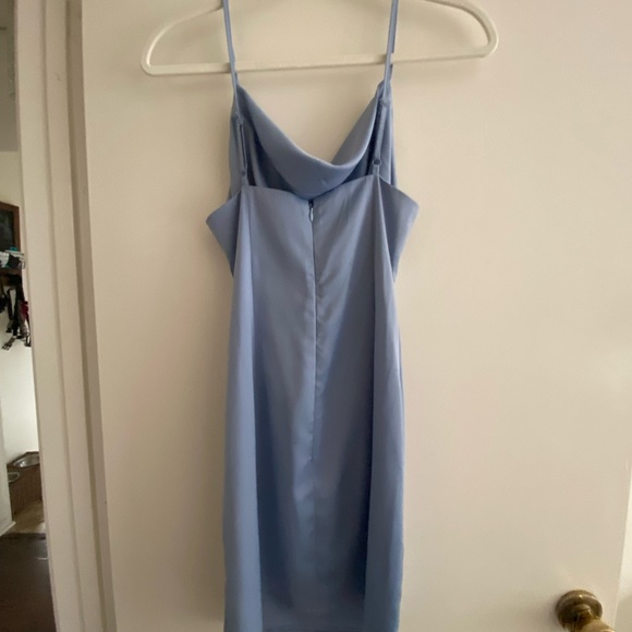 Silk baby blue mini dress with scoop neck - Picture 2 of 2